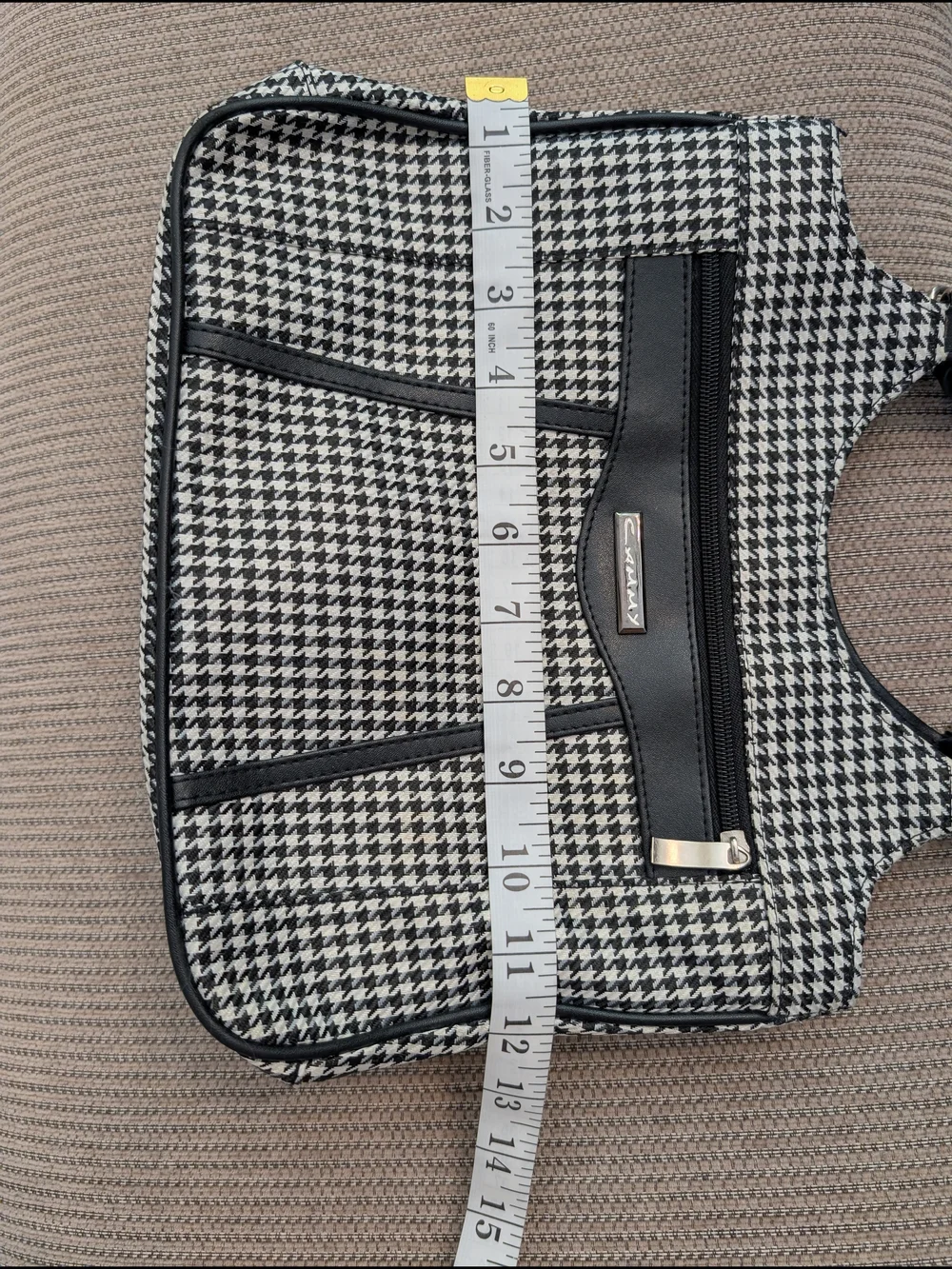 Black & White Houndstooth Shoulder Bag with Black Trim